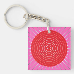 Modern Geometric Sunburst - Fuchsia and Red Key Ring