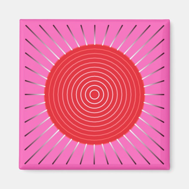 Modern Geometric Sunburst - Fuchsia and Red Magnet (Front)