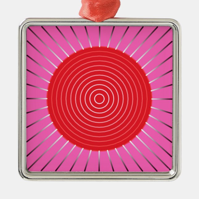 Modern Geometric Sunburst - Fuchsia and Red Metal Tree Decoration (Front)