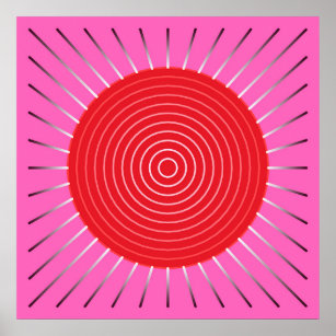 Modern Geometric Sunburst - Fuchsia and Red Poster
