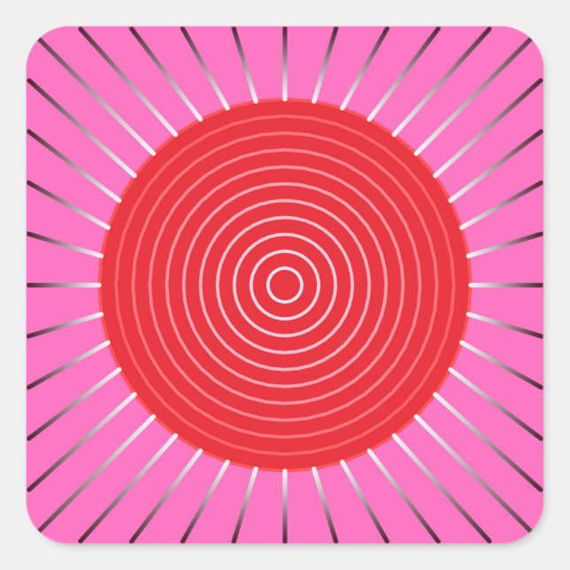 Modern Geometric Sunburst - Fuchsia and Red Square Sticker (Front)