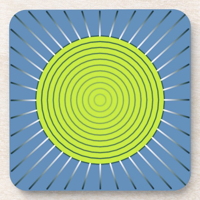 Modern Geometric Sunburst - Lime and Denim Blue Coaster (Front)