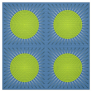 Modern Geometric Sunburst - Lime and Denim Blue Fabric