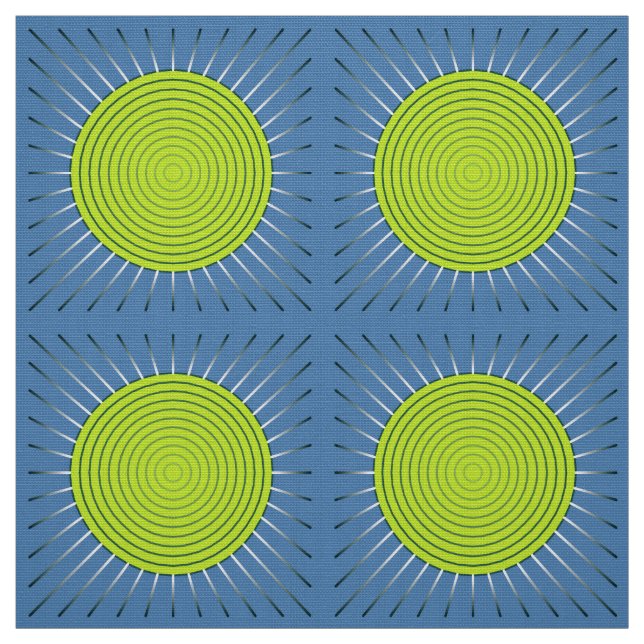 Modern Geometric Sunburst - Lime and Denim Blue Fabric (Swatch)