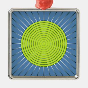 Modern Geometric Sunburst - Lime and Denim Blue Metal Tree Decoration
