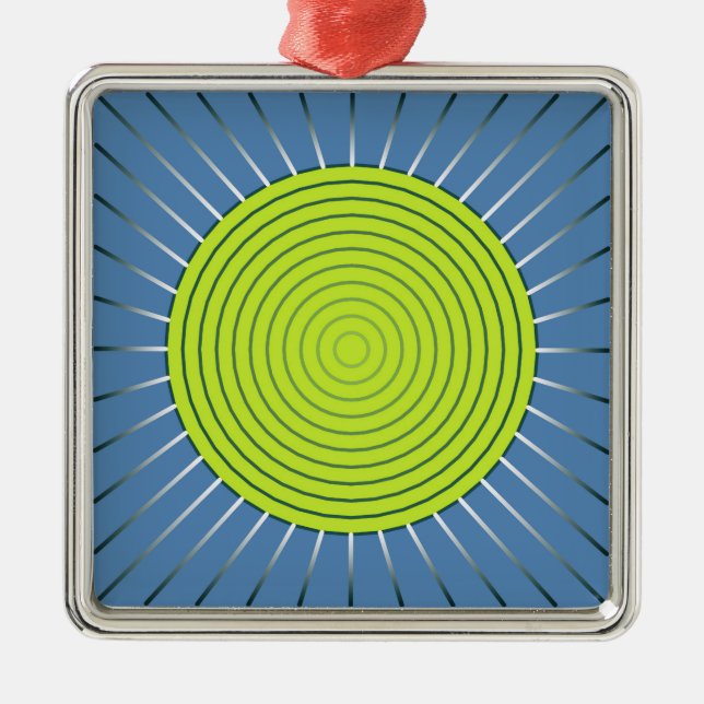 Modern Geometric Sunburst - Lime and Denim Blue Metal Tree Decoration (Front)