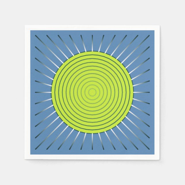 Modern Geometric Sunburst - Lime and Denim Blue Napkin (Front)