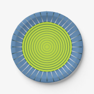Modern Geometric Sunburst - Lime and Denim Blue Paper Plate