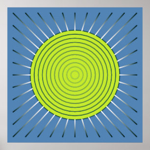 Modern Geometric Sunburst - Lime and Denim Blue Poster