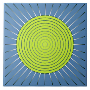 Modern Geometric Sunburst - Lime and Denim Blue Tile