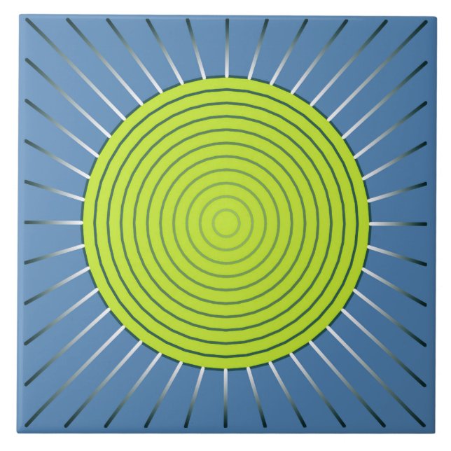 Modern Geometric Sunburst - Lime and Denim Blue Tile (Front)