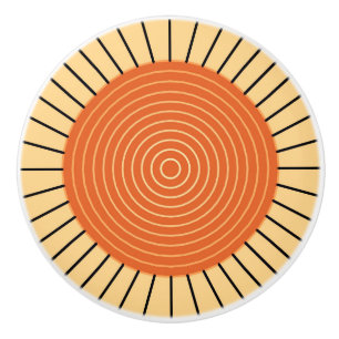 Modern Geometric Sunburst - Mandarin Orange Ceramic Knob