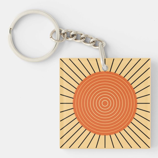Modern Geometric Sunburst - Mandarin Orange Key Ring (Front)