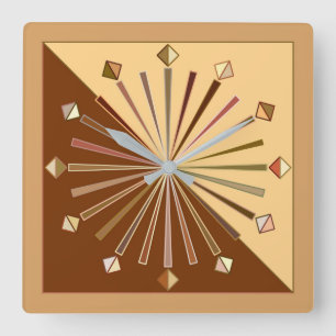 Modern Geometric Sunburst, Mustard Gold Square Wall Clock