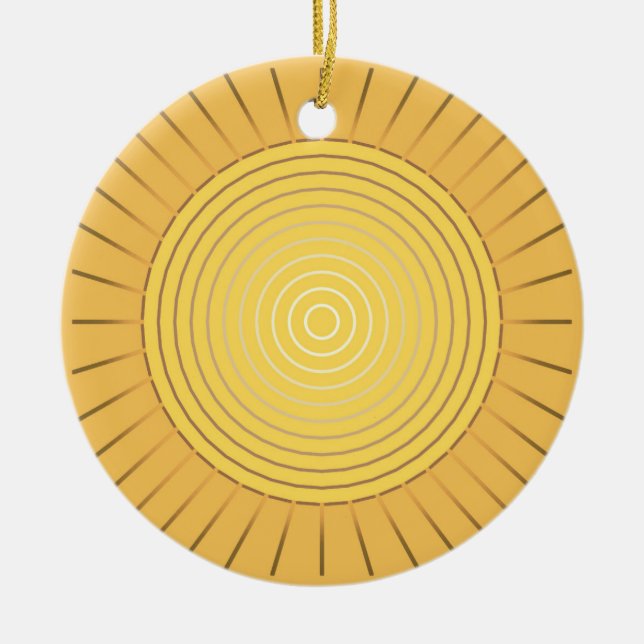 Modern Geometric Sunburst - Mustard Gold / Yellow Ceramic Tree Decoration (Front)