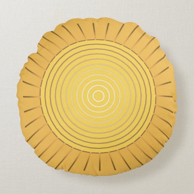 Modern Geometric Sunburst - Mustard Gold / Yellow Round Cushion (Front)