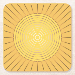 Modern Geometric Sunburst - Mustard Gold / Yellow Square Paper Coaster