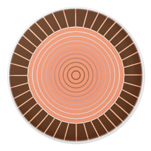 Modern Geometric Sunburst - Peach and Brown Ceramic Knob