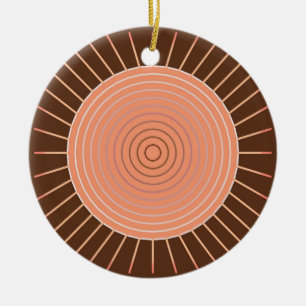 Modern Geometric Sunburst - Peach and Brown Ceramic Tree Decoration