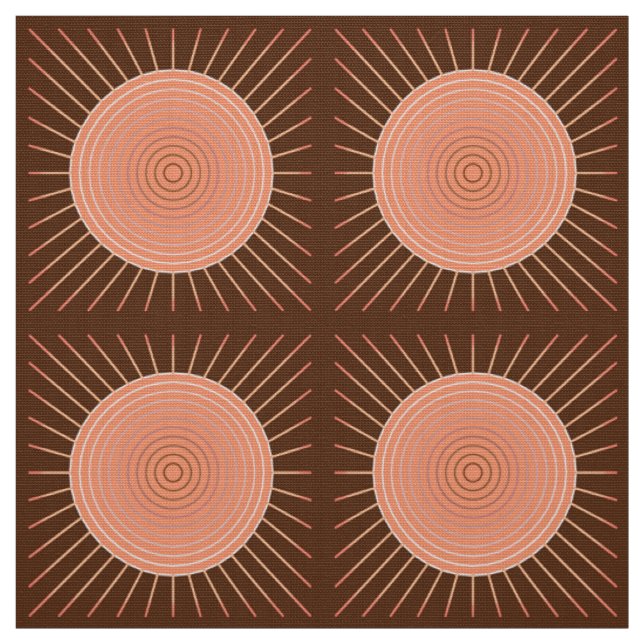 Modern Geometric Sunburst - Peach and Brown Fabric (Swatch)