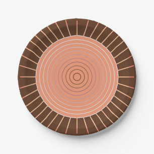 Modern Geometric Sunburst - Peach and Brown Paper Plate