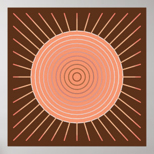Modern Geometric Sunburst - Peach and Brown Poster