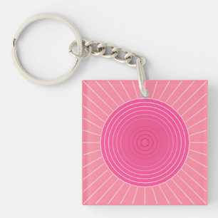 Modern Geometric Sunburst - Shades of Coral Pink Key Ring
