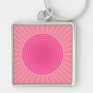 Modern Geometric Sunburst - Shades of Coral Pink Key Ring