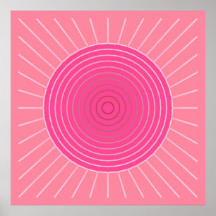 Modern Geometric Sunburst - Shades of Coral Pink Poster