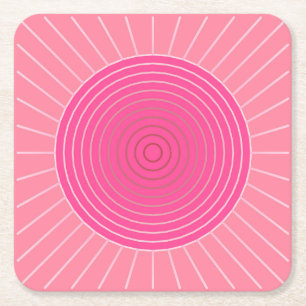 Modern Geometric Sunburst - Shades of Coral Pink Square Paper Coaster