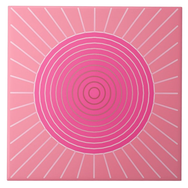 Modern Geometric Sunburst - Shades of Coral Pink Tile (Front)