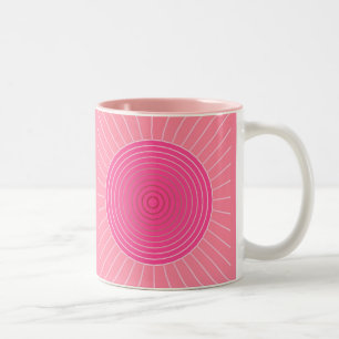 Modern Geometric Sunburst - Shades of Coral Pink Two-Tone Coffee Mug