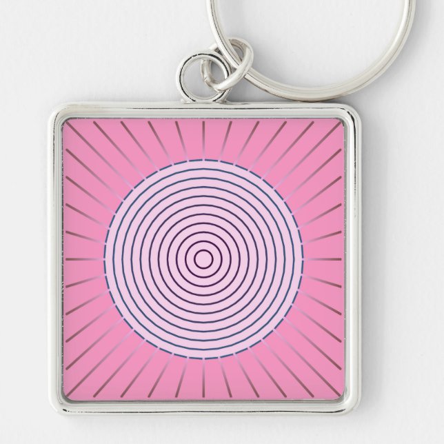 Modern Geometric Sunburst - Shades of Pink Key Ring (Front)