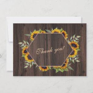 Modern Geometric Sunflowers Wood Wedding Thank You Card