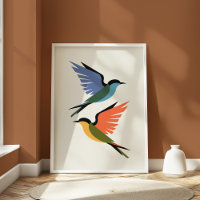 Modern Geometric Swallows Colourful Minimalist Bir