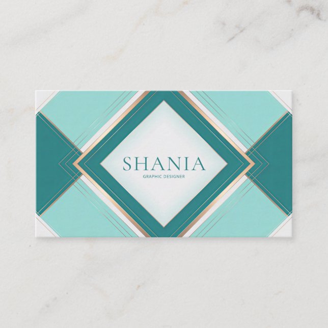 Modern Geometric Teal and Gold Business Card (Front)