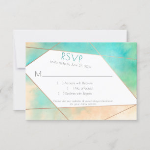 Modern Geometric Teal and Peach Watercolor RSVP