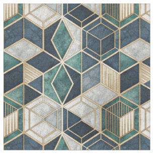 Modern Geometric Teal & Gold Abstract Pattern Fabric