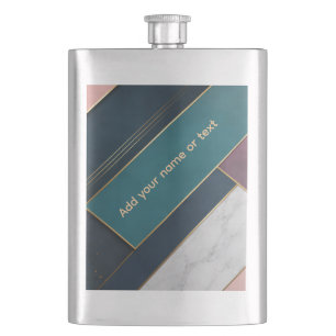 Modern Geometric Teal Marble & Gold Monogram Hip Flask