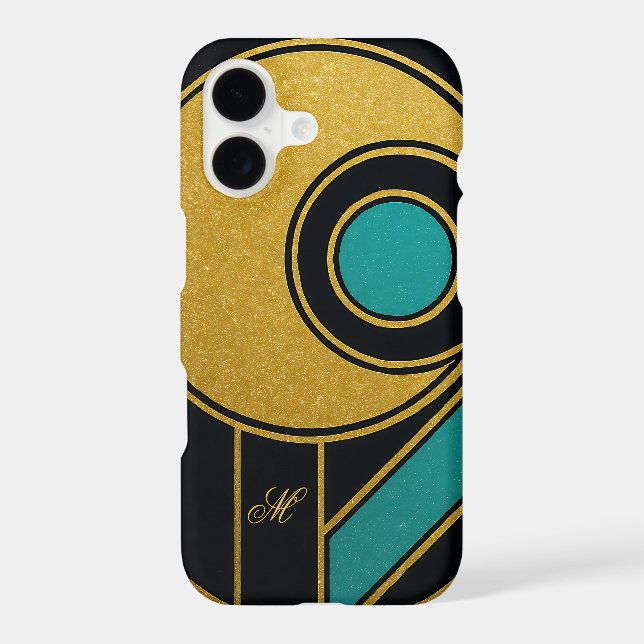 Modern Geometric Teal Yellow Gold Accents Monogram (Back)