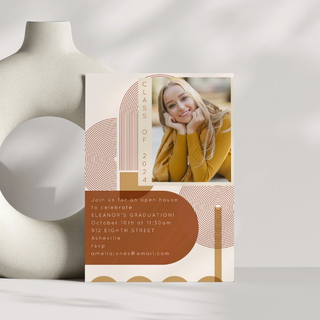 Modern Geometric Terracotta Graduation Party Photo Invitation (Creator Uploaded)