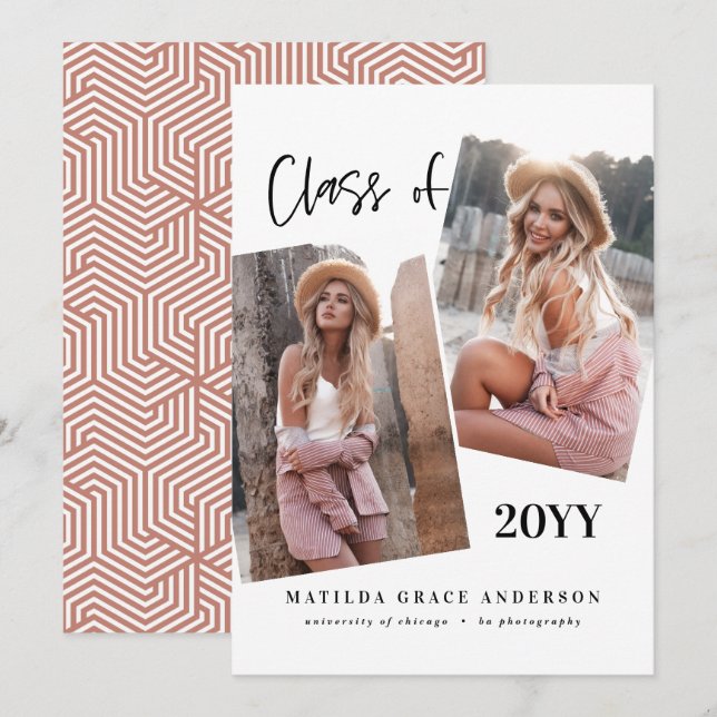 Modern geometric terracotta photo graduation party (Front/Back)