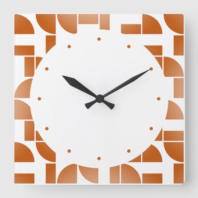 Modern Geometric Terracotta White Pattern Square Wall Clock (Front)