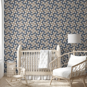 Modern Geometric Textured Half-Moon Mid Century Wallpaper