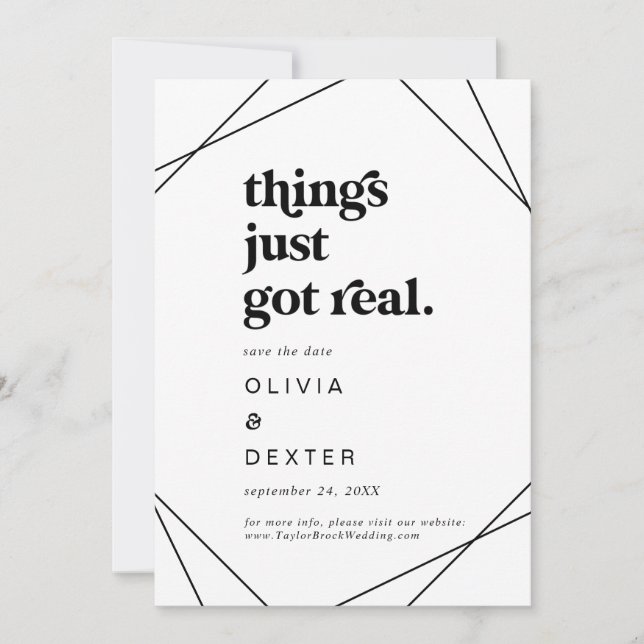 Modern Geometric Things Just Got Real Save The Date (Front)