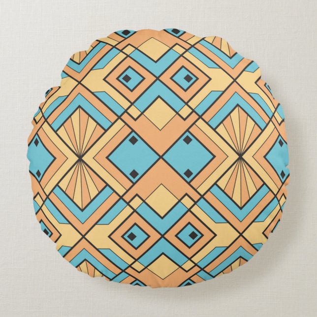 modern geometric tiles pattern. Abstract art deco  Round Cushion (Front)