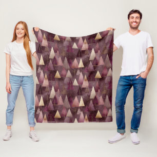 Modern Geometric Trees Burgundy Pink Gold Fleece Blanket