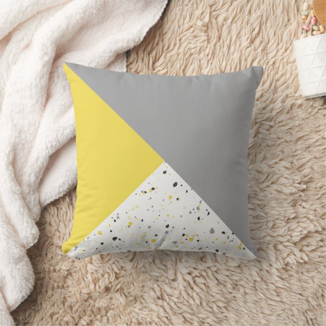 Modern Geometric Trendy Yellow Grey Terrazzo Cushion (Blanket)