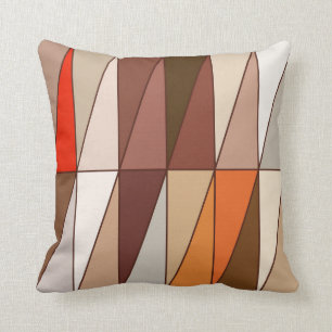 Modern Geometric Triangles, Beige, Brown, Red Cushion