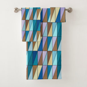 Modern Geometric Triangles, Blue and Coffee Brown Bath Towel Set